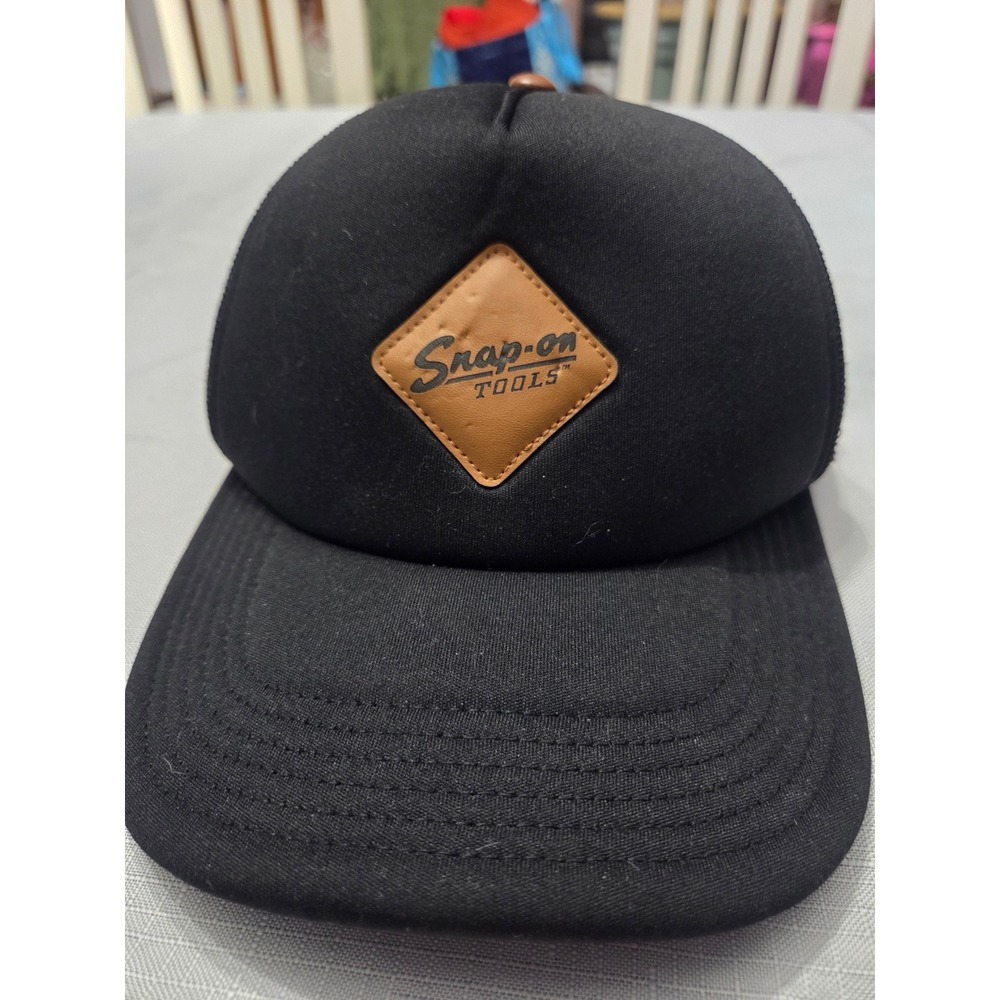 Snap-on Tools Black Mesh Trucker Hat Leather Patch Snapback C24-01350